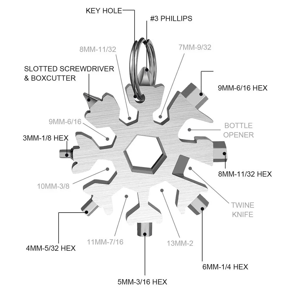 18-in-1 Stainless Steel Multi-Tool Snowflakes
