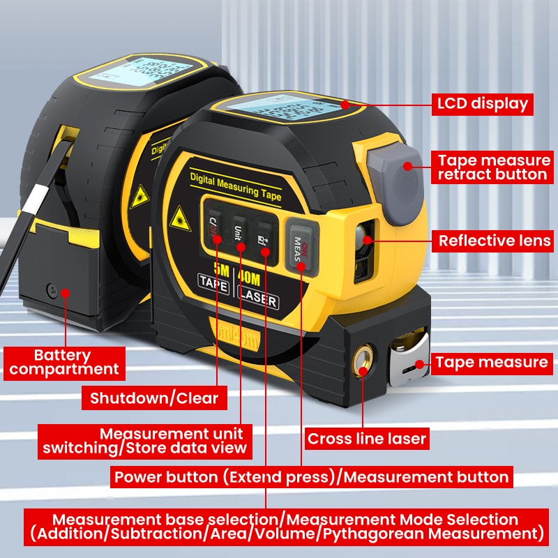 3-In-1 Infrared Laser Tape Measuring (Imperial & Metric)